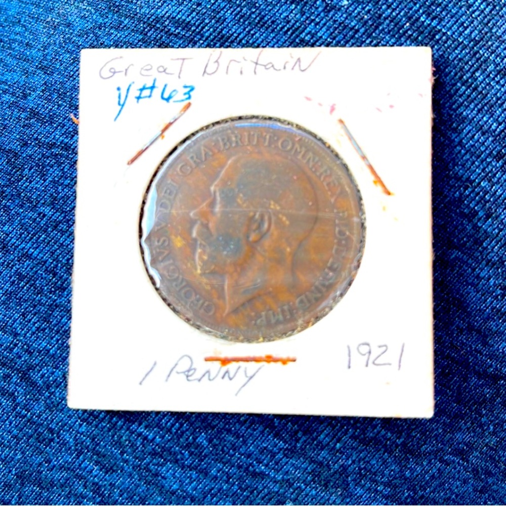 GREAT BRITAIN 1921 Large Bronze Penny ~ Rare Y64